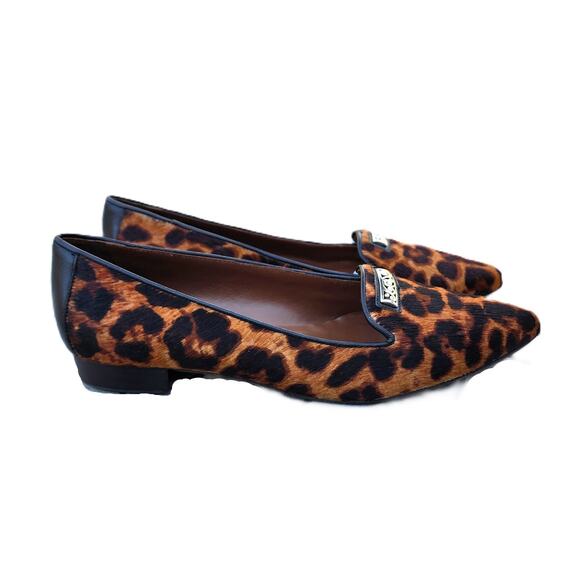 Brighton Eve Leather Leopard Print Calf Hair Pointed Toe Flats - Picture 2 of 10